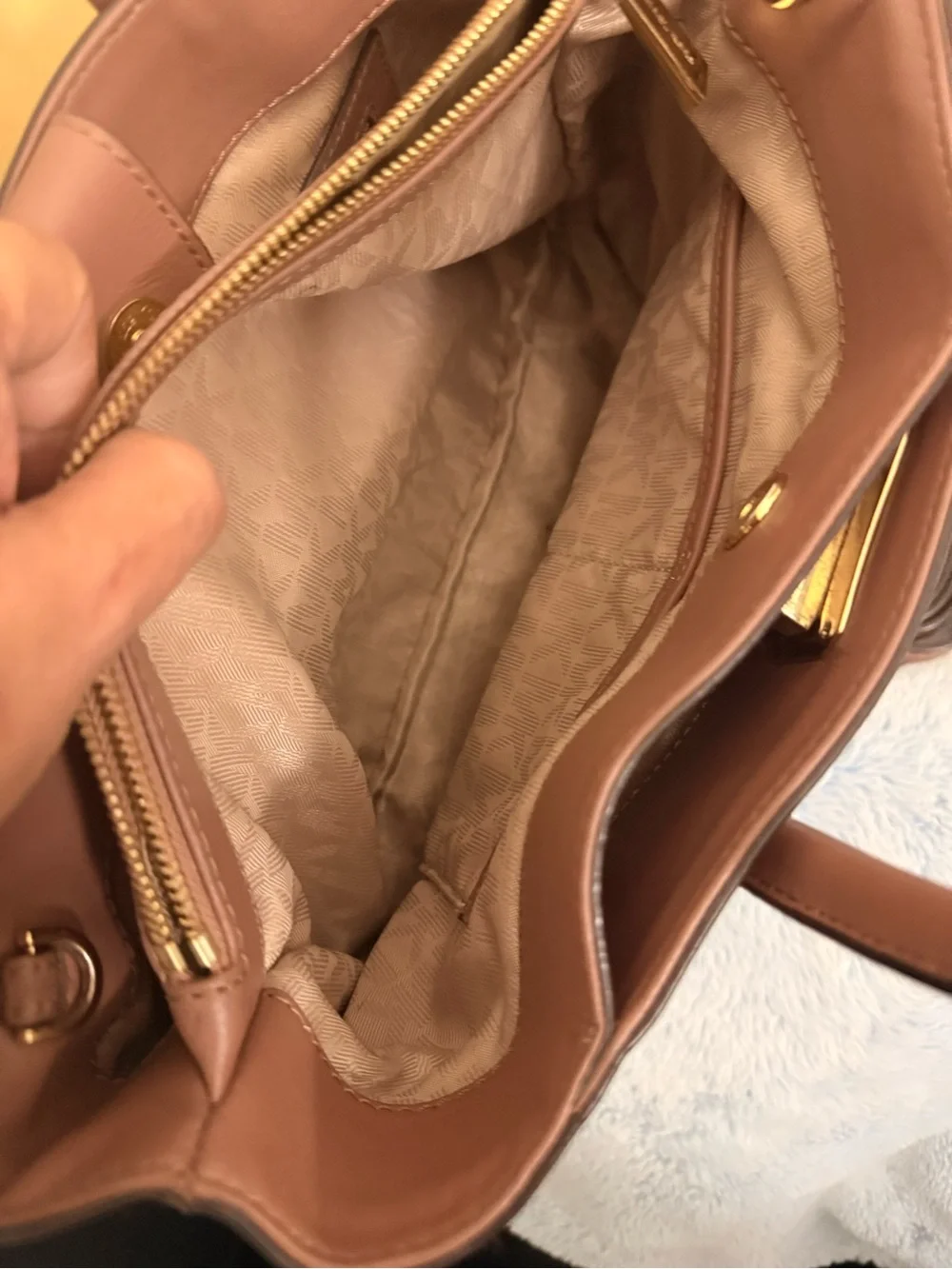 Michael Kors Quilted Satchel in Mauve Brown with Gold Hardware